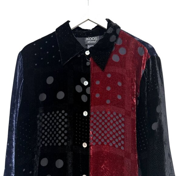 KOOS Of Course Silk Blend Velvet Shirt Medium Black Colorblock Artsy Womens Top - Picture 2 of 10